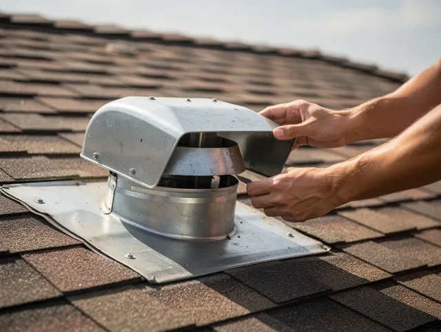 West Puente Valley Dryer Vent Cleaning certified technician safely cleaning a roof-mounted dryer vent in West Puente Valley