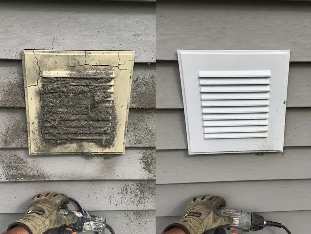 West Puente Valley Dryer Vent Cleaning technician installing high-quality dryer vent cover at a residential property in West Puente Valley